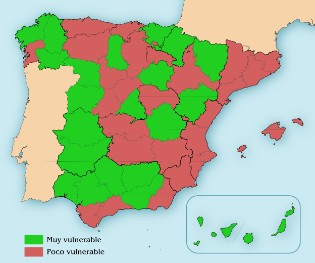Mapa de la España de 2 velocidades de recuperación económica